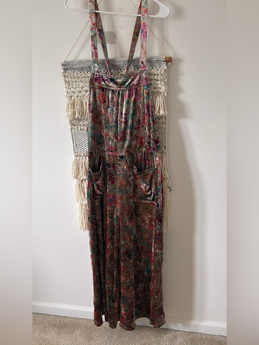 Natural Life Dakota Velvet Tie Overalls Jumpsuit Wide Leg Floral Multi Large - Picture 3 of 5